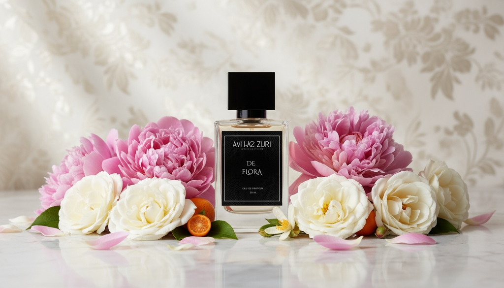 DE FLORA perfume in fresh floral setting