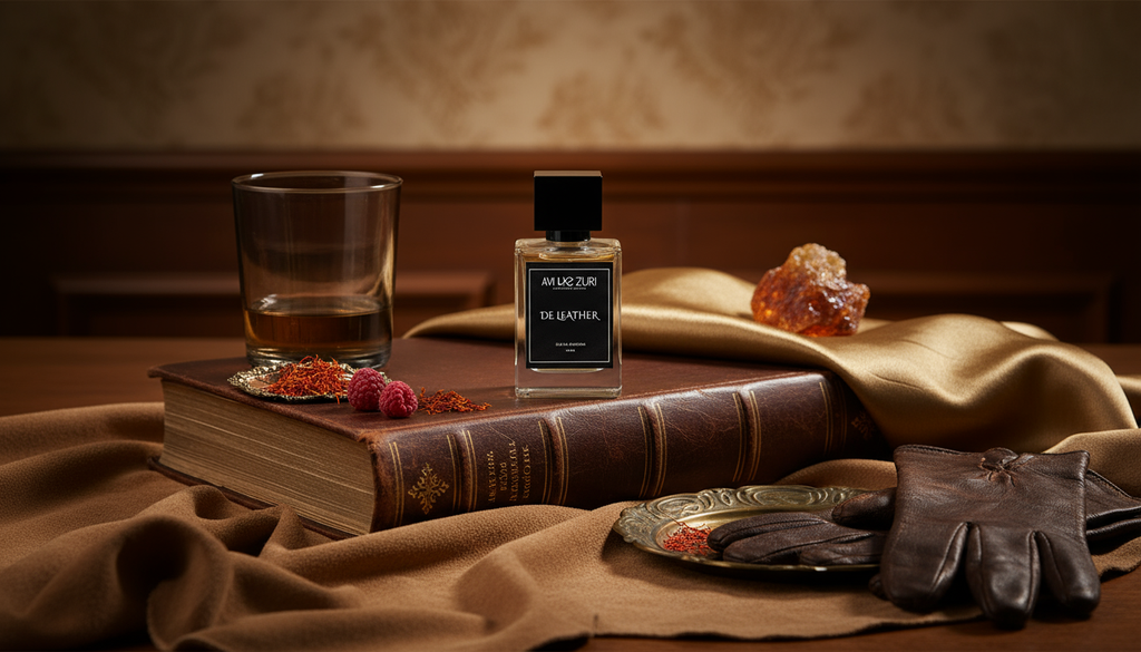 DE LEATHER perfume in luxurious leather setting
